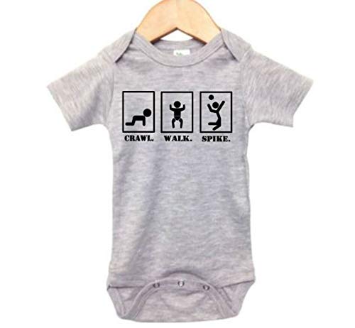 Volleyball Onesie/Crawl Walk Spike/Baby V-Ball Bodysuit/Uni    Outfit (0-3M, Grey SS(Black Text))