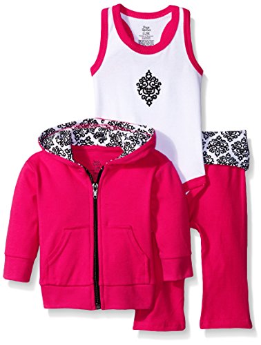 Baby-Boys 3 Piece Hoodie Bodysuit and Pant Set, Damask, 0-3 Months
