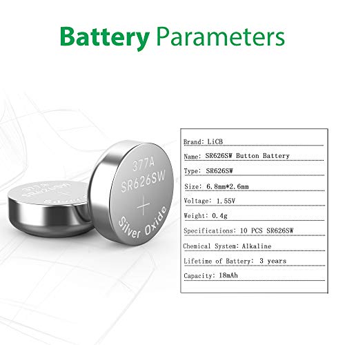 10 Pack SR626SW 377 Watch Battery,Long-Lasting & Leak-Proof,High Capacity Silver Oxide 1.55V Button Cell Batteries for Watch