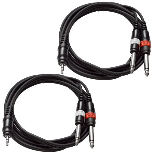 '- SAiTSY6-2Pack - Pair of 1/8" Stereo 3.5 mm to Dual 1/4" TS Splitter Cable - 6 Feet