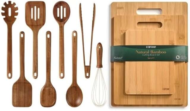 8-piece wooden utensils and 3 bamboo cutting boards set