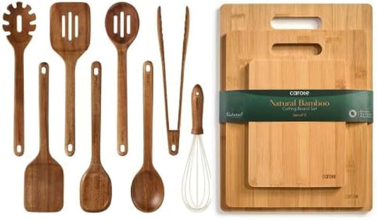 Set of 8 silicone kitchen utensils in white marble style