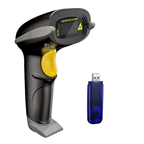 Wireless Barcode Scanner 328 Feet Transmission Distance USB Cordless 1D Laser Automatic Barcode Reader Handhold Bar Code Scanner with USB Receiver for Store, Supermarket, Warehouse