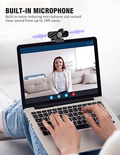 Full HD Webcam with Built-in Microphone and Rotatable Tripod, 1080P Video and Wide Angle Camera, Privacy Cover, for Desktop PC or Laptop Computer, Great for Calls, Video Conferencing, Live Streaming