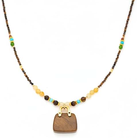 Beaded Tiger Eye Necklace with Bag Charm for Women