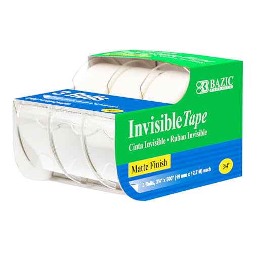 Matte Finish Invisible Tape with Dispenser, 3/4" x 500', 3 Pack