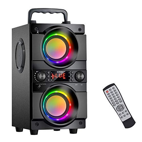 Bluetooth Speaker, 60W (80W Peak) Portable Wireless Speaker with LED Colorful Lights, Double Subwoofer Heavy Bass, FM Radio, Loud Speaker for Home Outdoor Party Camping