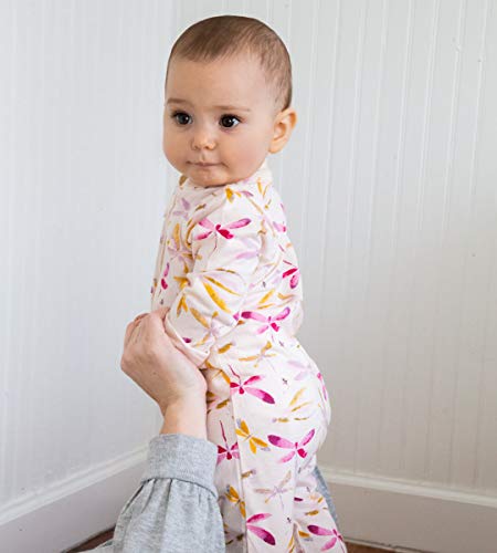 girls Romper Jumpsuit, 100%  Cotton One-piece Coverall and Toddler Footie, Dragon Fly Zip, 0-3 Months US