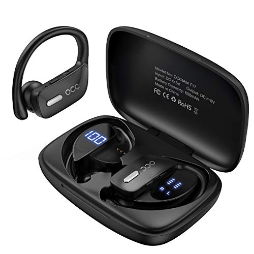 Wireless Earbuds Bluetooth Headphones 48H Play Back Earphones in Ear Waterproof with Microphone LED Display for Sports Running Workout Black