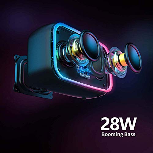 Bluetooth Speaker, IPX7 Waterproof Bluetooth Speakers with 28W Loud Bass, Speaker Bluetooth Wireless with LED Lights, Stereo Dual Pair, for Pool Beach Camping Shower-New Version