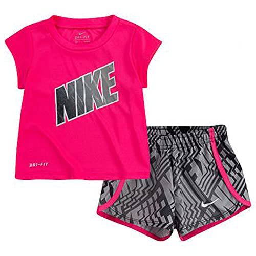 Baby Girls 2-Piece Shorts Set Outfit (12 Months, Pink/Gray Sparkle)