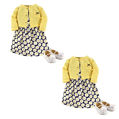 Infant Girl Cotton Dress, Cardigan and Shoe Set, Daisy 6-Piece, 0-3 Months