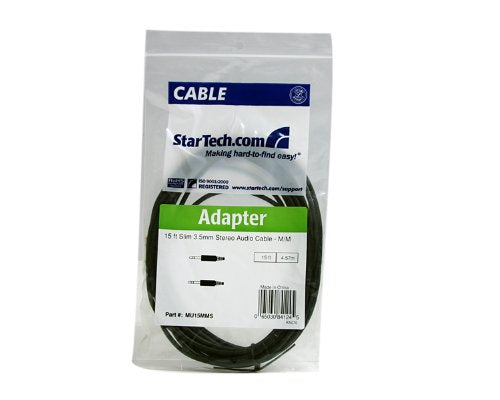.com 15 ft. (4.6 m) 3.5mm Audio Cable - 3.5mm Slim Audio Cable - Gold Plated Connectors - Male/Male - Aux Cable (MU15MMS), Black