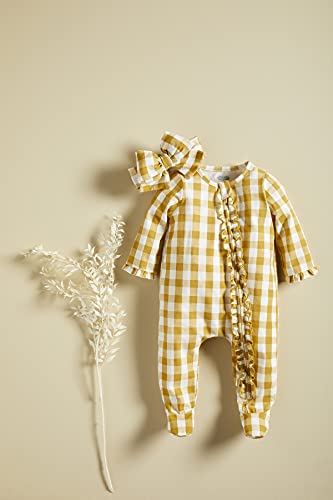 Baby Girls' Mustard Gingham and Headband Set, 0-3 Months