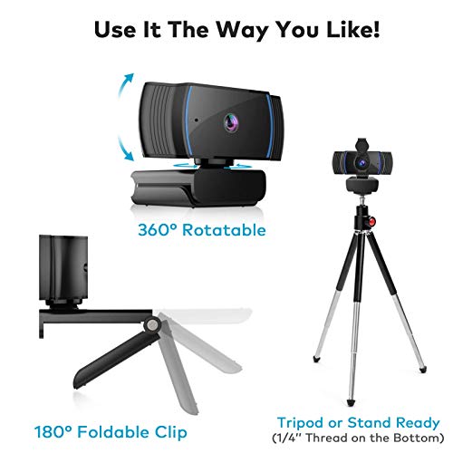 Webcam with Tripod, 1080P Auto Focus Webcam with Mini Tripod