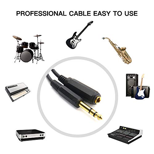 1/4 Extension Cord, 1/4" Male to 1/4" Female Cable, 6.35mm Quarter inch Gold Plated Audio Cable Stereo Cord, 15 Feet 4.5Meters