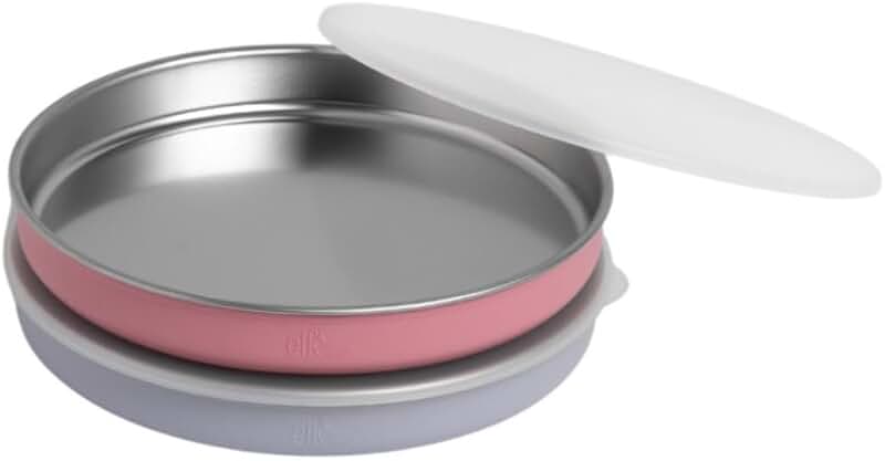 7.8-inch Stainless Steel Plates with Silicone Sleeve and Lid, 2 Pack