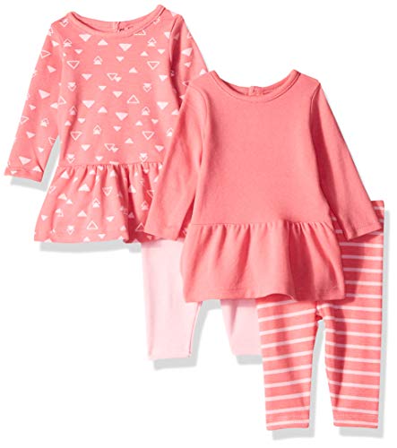 baby girls Ultimate Flexy Dress - 2 Long Sleeve Dresses With Leggings Layette Set, Pink Shapes, 18-24 Months US