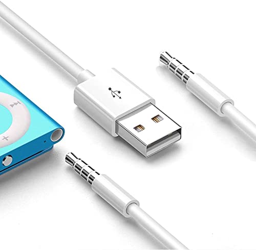 (2 pcs)3.5mm Male AUX Audio Jack to USB 2.0 Male Charger Sync Data Compatible for iPod Shuffle 3rd 4th 5th /6/7 Gen MP3/MP4 USB Cables for cellphomes