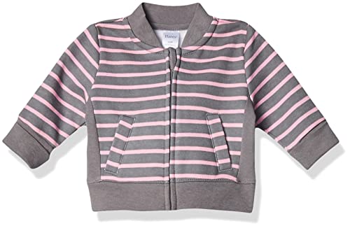 uni  baby Ultimate Zippin Fleece Jacket Sweater, Steel/Pink Stripe, 0-6 Months US