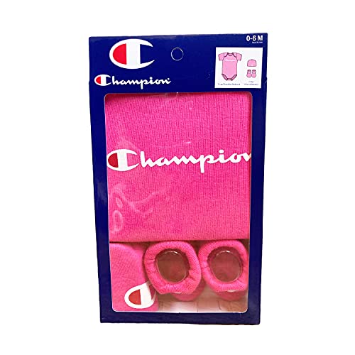 Baby Logo Script Infant 3-Piece Box Includes a Body Suit, a hat and Pair of Booties in Multiple Colors, ClassicScript-Pink 660, 0-6