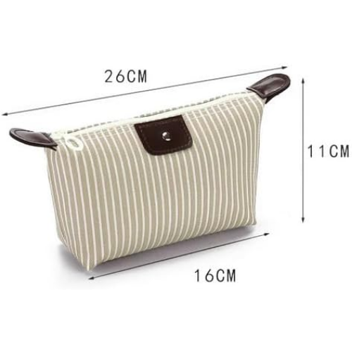 MODAIO-Waterproof Striped Dumpling Makeup Large Foldable Cosmetic Travel Bag (Khaki)