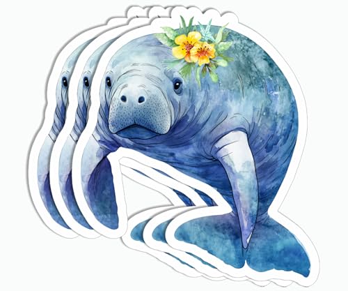 Set of three cute manatee stickers