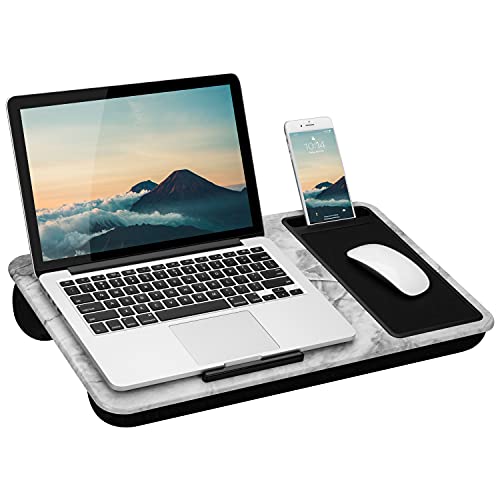 Home Office Lap Desk with Device Ledge, Mouse Pad, and Phone Holder - White Marble - Fits Up To 15.6 Inch Laptops - style No. 91501