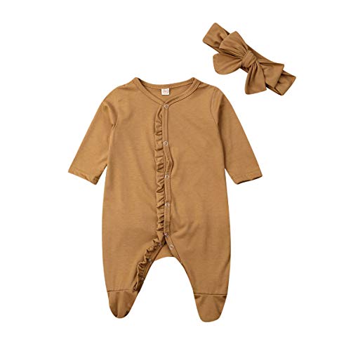 Unisex  Baby Girl Boy Onesie Pajamas Knitted Romper Neutral Outfits Clothes  Brown Footies, 3-6 Months