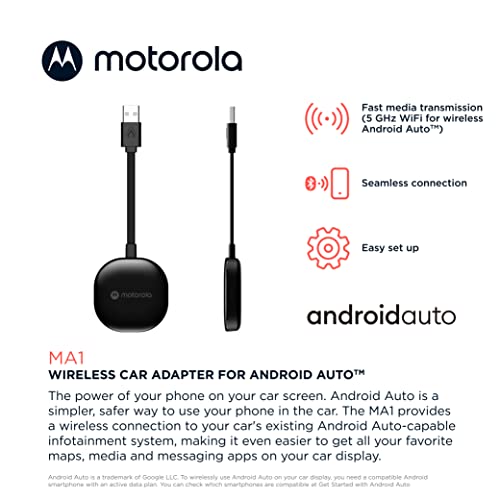 MA1 Wireless Android Auto Car Adapter - Instant Connection from Smartphone to Car Screen with Easy Setup - Direct Plug-in USB Adapter - Secure Gel Pad Included
