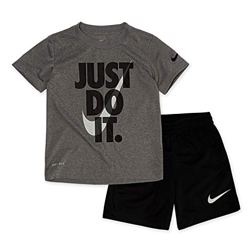 Boy`s Dri-Fit T-Shirt & Shorts 2 Piece Set (Black(66F026-023)/White/Grey, 12 Months)