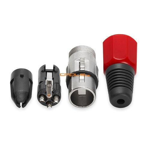 '- XLR Compact 3-Pin Female Jack Microphone Connector, MIC Speaker, Metal Audio Cable for Headset, Amplifiers, Mixers - Red/Black