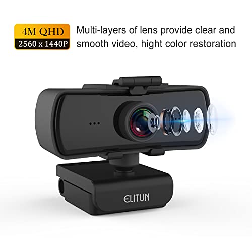 2k Ultra HD Webcam for PC Mac Desktop Laptop,Wide Angle Webcam with Stereo Microphone & Privacy Cover, E03 USB Camera for Zoom Skype Teams OBS, Conferencing and Video Calling, Plug and Play