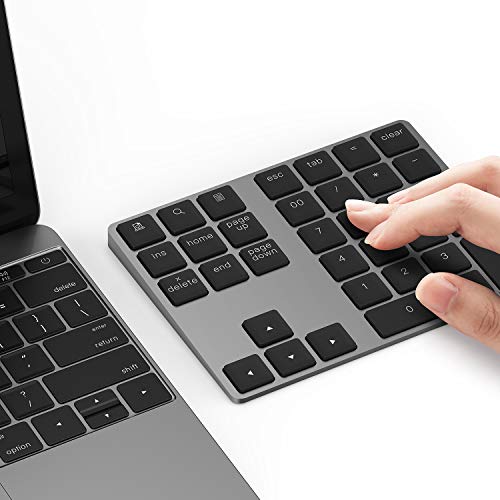 Bluetooth Number Pad, Aluminum Rechargeable Wireless Numeric Keypad Slim 34-Keys External Numpad Keyboard Data Entry Compatible for Macbook, MacBook Air/Pro, iMac Windows Laptop Surface Pro etc