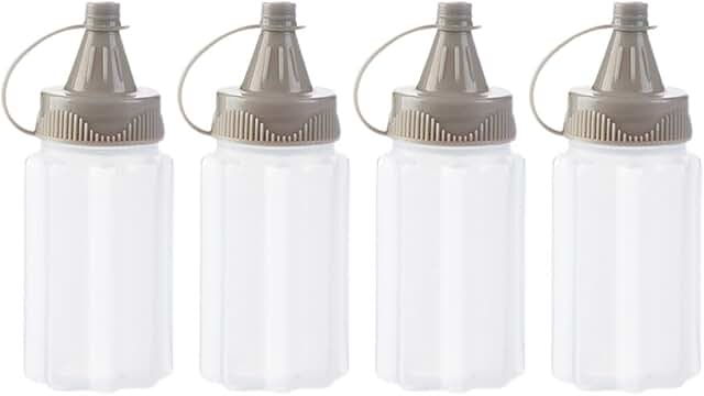 Set of 4 White Plastic Squeeze Bottles for Condiments
