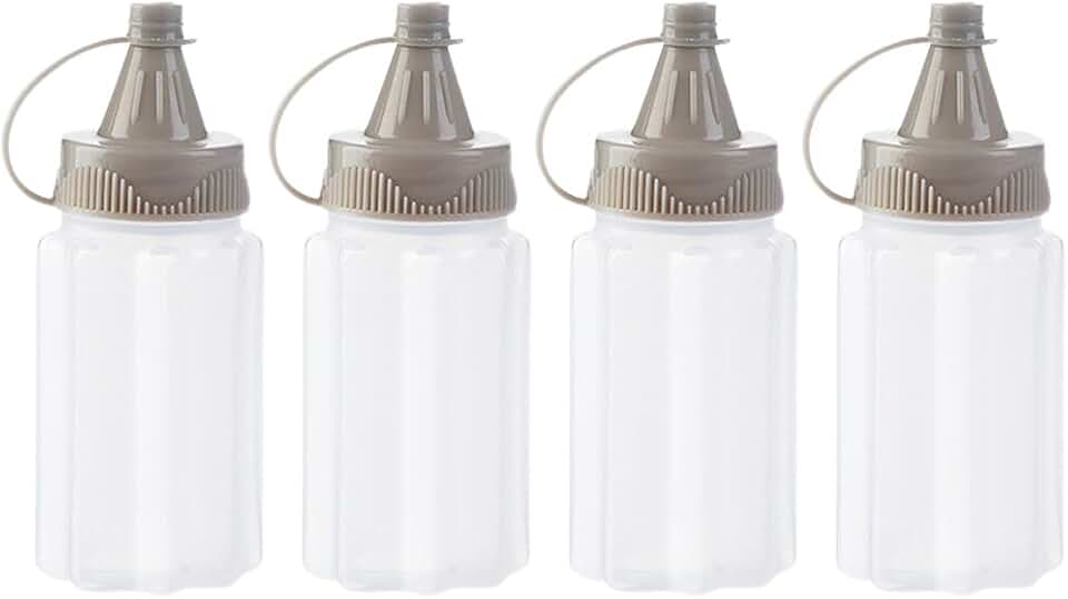 Set of 4 White Plastic Squeeze Bottles for Condiments