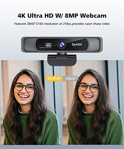 4K UHD Webcam with Built-in AI Noise Reduction Dual Microphones,120 Wide Angle Zoomable Webcam with Remote and Software Control for Conferencing/Streaming/Online Teaching/Video Calling
