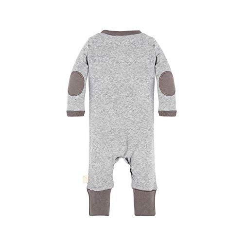 girls Romper Jumpsuit, 100%  Cotton One-piece Coverall and Toddler Footie, Heather Grey Elbow Patch Henley, 6-9 Months US