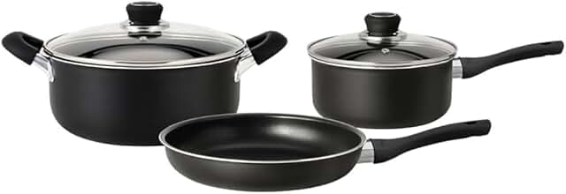 5-Piece Nonstick Black Cookware Set with Frying Pan and Saucepan