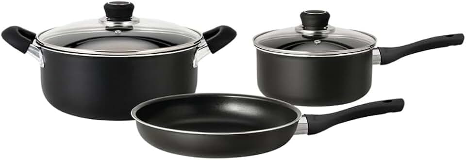 5-Piece Nonstick Black Cookware Set with Frying Pan and Saucepan