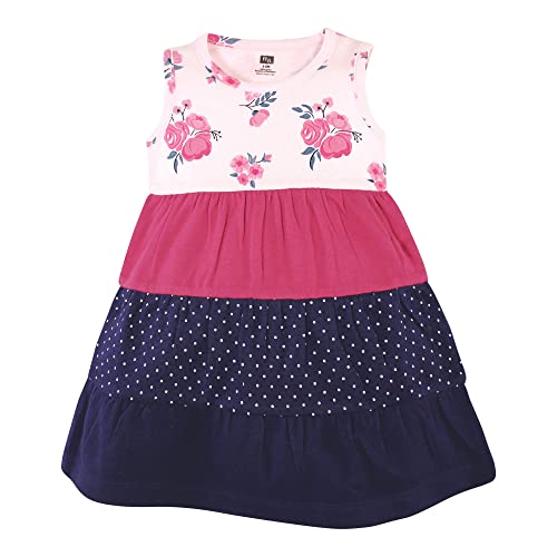 Girls Cotton Dresses, Pink Navy Floral, 3-6 Months