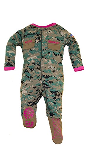 U.S.M.C. Baby Girls Woodland Camo Footed Crawler with Pink Accents (3-6 Months)