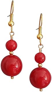 Red Dangle Bead Earrings for Women in Gift Box