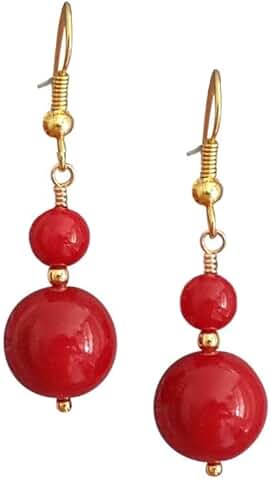Red Dangle Bead Earrings for Women in Gift Box