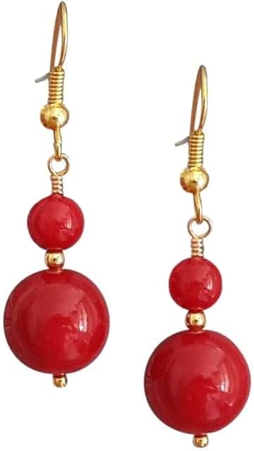 Red Dangle Bead Earrings for Women in Gift Box