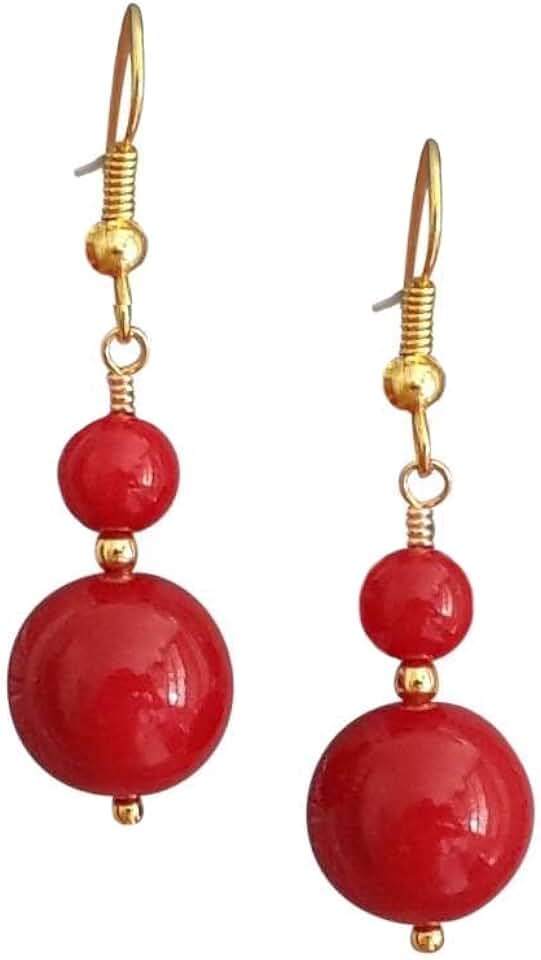 Red Dangle Bead Earrings for Women in Gift Box