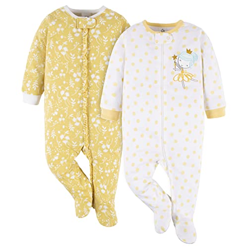 Baby Girls' 2-Pack Sleep 'N Play, Yellow Fairy and Garden, 0-3 Months