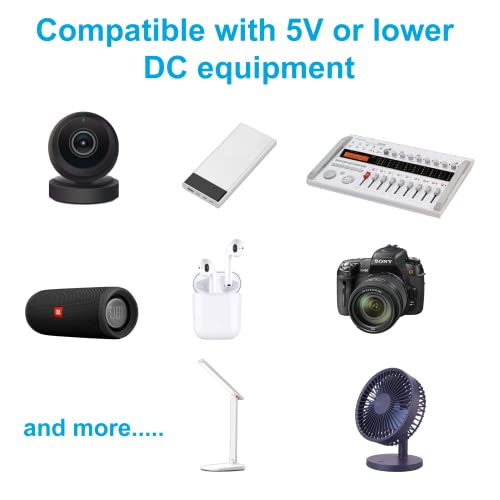 DC 5V Power Cable Replacement 5 Volt 3 Amp Power Cord with 10 Connector Tips Fit for Moon Lamp, Bluetooth Speaker, USB-HUB, Mini Fan, Tablet, Camera and More DC 5V Devices Charging Cable