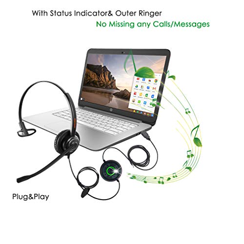 1 Ear USB Headset with Microphone for PC Laptop, Wired Mono PC Headphone with Audio Controller/Ringer Speaker for Office Work Teams Zoom Conference Dictation