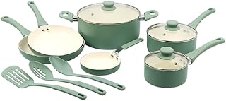 12-Piece Green Nonstick Ceramic Aluminum Cookware Set